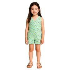 Vintage Rachel s Kids Girls Floral Gingham Romper S 7/8 Green Criss Cross Back