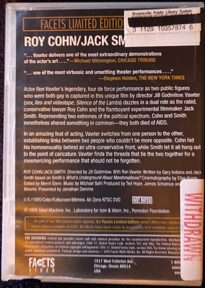 Roy Cohn / Jack Smith Limited Edition DVD (1995 Jill Godmilow) OOP Ron Vawter - Image 3 of 3