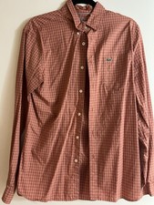 Lacoste Men Sz 40 Med Regular Fit Red White Gingham Check Button Down Shirt