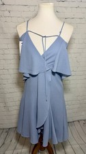 Halston Dusty Blue Draped Dress Ruffle Cocktail Womens 4 NEW NWT