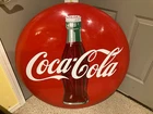 Vintage Original Coca Cola Metal 36 inch button Sign. Fantastic condition!