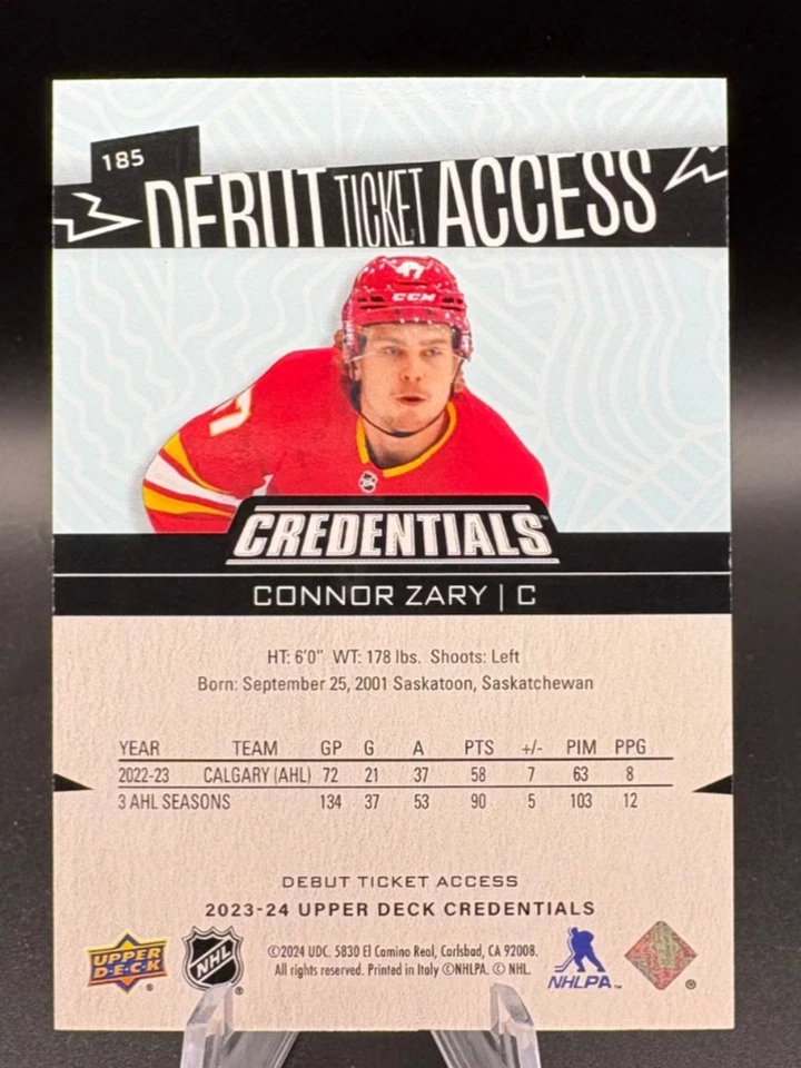 2023-24 Upper Deck Credentials CONNOR ZARY Rookie Debut Ticket Access /599 #185 - Image 2 of 3