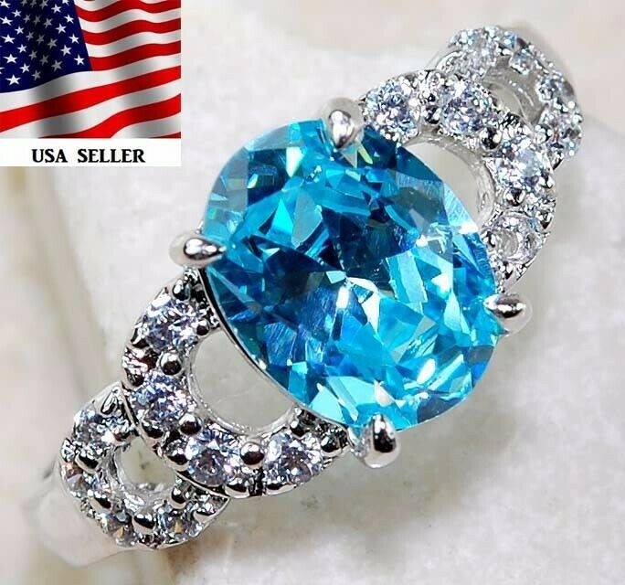  2CT Aquamarine 925 Solid Sterling Silver Ring Jewelry Sz 6 &3-9