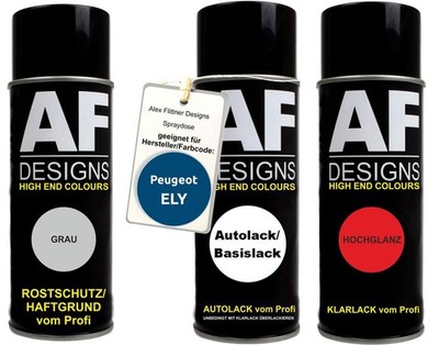 Spraydose Set für Peugeot ELY Bleu Autolack Klarlack Grundierung Spraydose Set