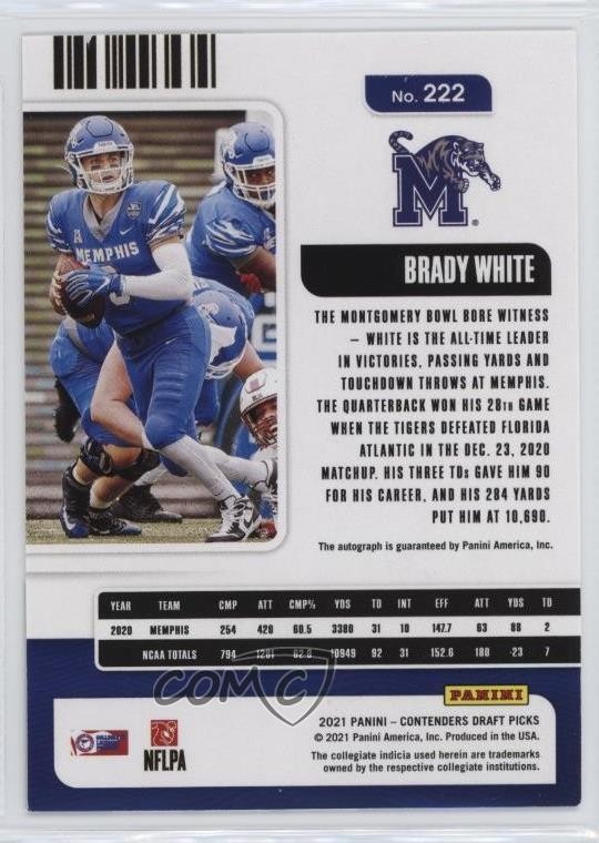 2021 Contenders Draft Picks College Ticket 78/99 Brady White Rookie Auto RC 1eh5 view 2