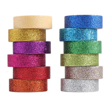 12 Rolls Glitter Washi Tape Set   15mm Rainbow Colored Masking Tape, Sparkle Dec