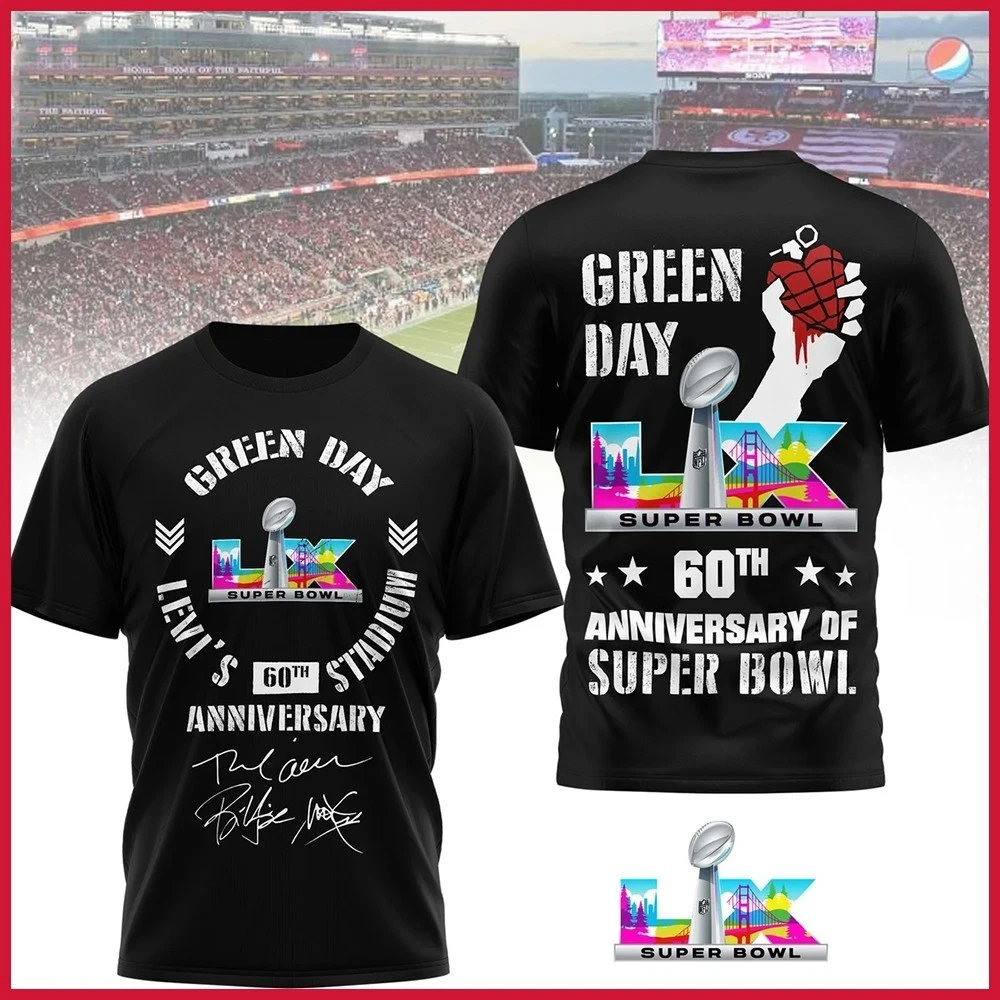 Green Day Super Bowl 60th 2026 Two Sides Gift T-Shirt