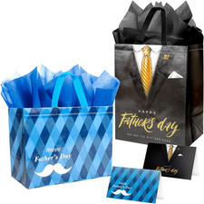 Father Day Gift Bag with Tissue Paper 12.6" Reusable Happy Dad Day Gift Bag f...