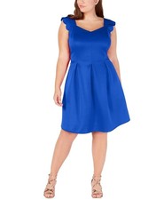Monteau Women's Plus Size Scalloped A-Line Dress Blue Size XX-Large