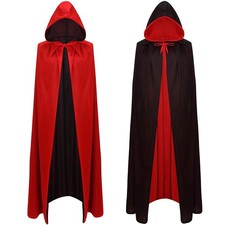 Hooded Vampire Cloak Reversible Witch Cape Medium 47" Black Halloween Costume