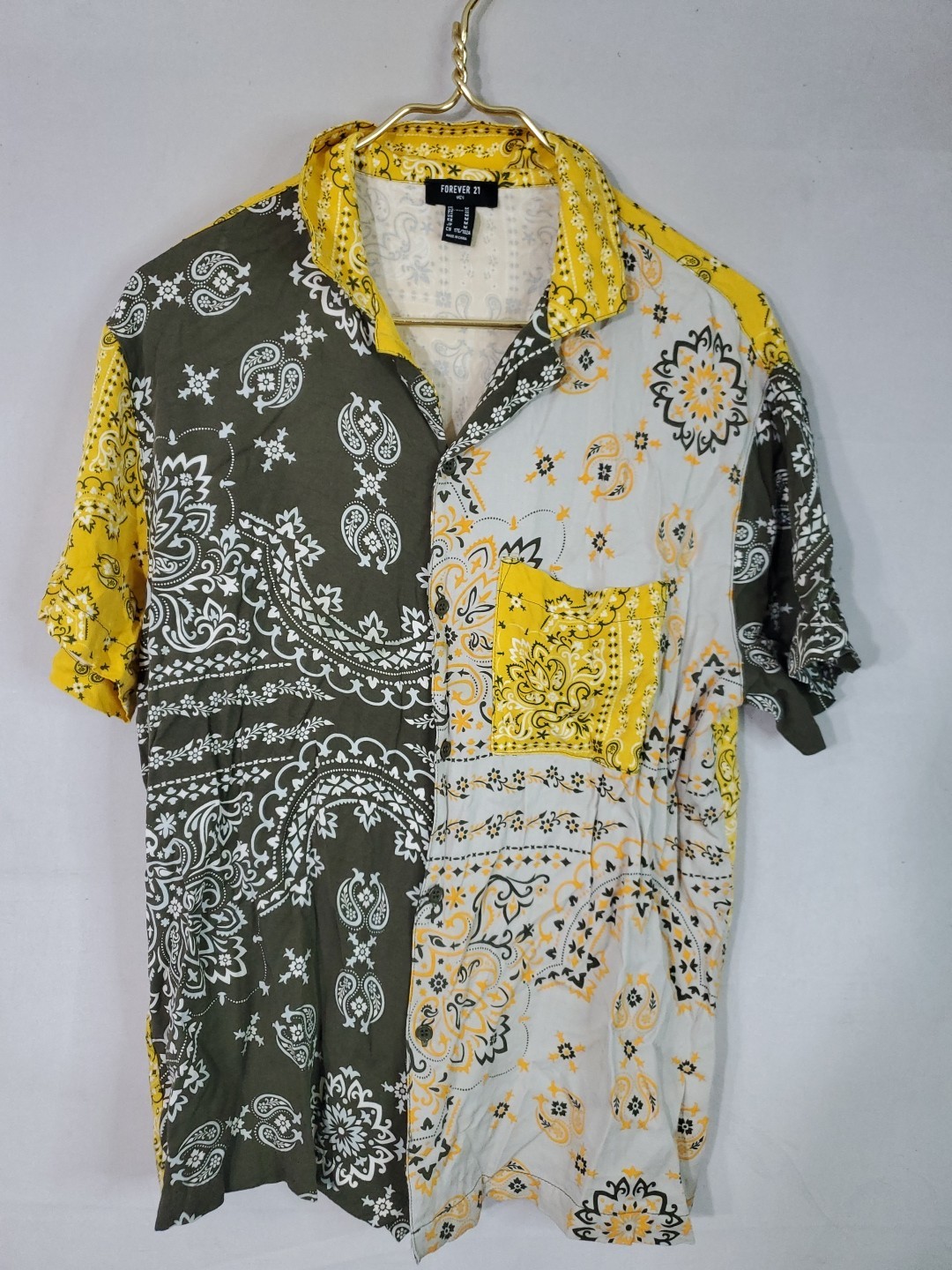 Forever 21 Men's Bandana Patchwork Button Up Shirt Size Medium