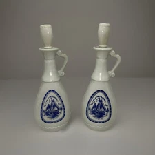 Lot of 2 Jim Beam 1963 Delft Blue Windmill Decanters Milk Glass Empty