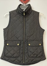 Kenar Womens Small Black Dotted Zip-Up Sleeveless Collared Puffer Vest! A3695
