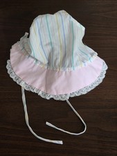 Vintage Baby Bonnet Pink And Multicolor Tie Lace Trim Size 18 Months