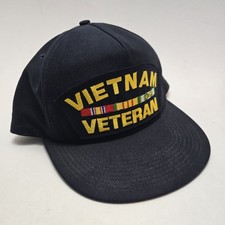 Vietnam Veteran Hat Black Military Eagle Crest Brand Cap Embroidered Made in USA