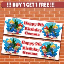 2x Personalised Fish Theme Birthday Banner Underwater Party Poster Birthday Deco