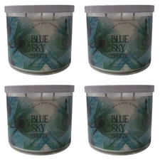Four 4x 4 Bath and Body Works Blue Sky Breeze Scented 3-Wick Candle 14.5 OZ 