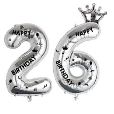 40 Inch Silver Foil Balloon Number 26,Crown 26th Birthday Party Decorative Ba...