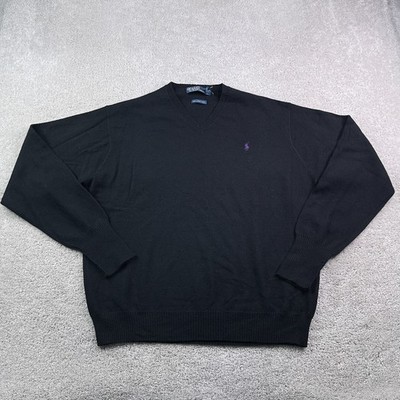 Vintage Polo Ralph Lauren Sweater Mens Large Black V Neck Lambswool Preppy