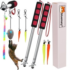 Bluemary Cat Feather Toy, 2pcs Retractable Cat Wand Toy and 4pcs Rainbow Cat