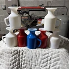 Vintage Anchor Hocking Coffee or Tea Pedestal Mugs 7 Red White Blue Milk Glass