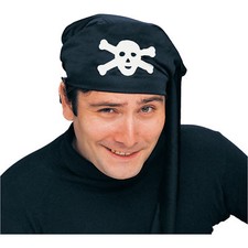 CARIBBEAN PIRATE BLACK BANDANA w/SKULL  CROSSBONES HEAD SCARF COSTUME ACCESSORY