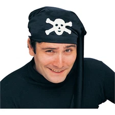 CARIBBEAN PIRATE BLACK BANDANA w/SKULL & CROSSBONES HEAD SCARF COSTUME ACCESSORY