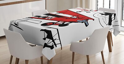 Ambesonne Vintage Airplane Tablecloth, Illustration of Various Biplanes