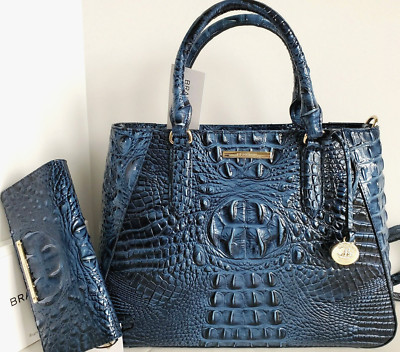  Brahmin Small Irene Satchel Maritime Blue Leather Crossbody Bag+Wallet NWT*HTF