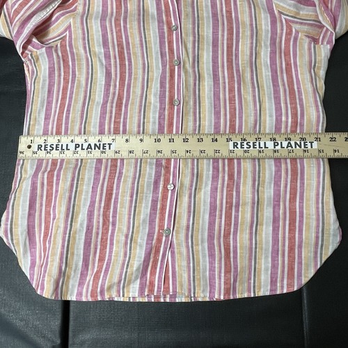 Chico's 100% Linen Shirt Womens Size 2 45x26 3/4 Sleeve Abalogne Shell Buttons - Picture 11 of 20