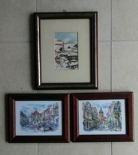 Tre Quadri con Cornice Classica. Tema: Scorci di Paese.