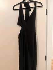 Halston Heritage Halter Neck Black Midi Dress Size 6