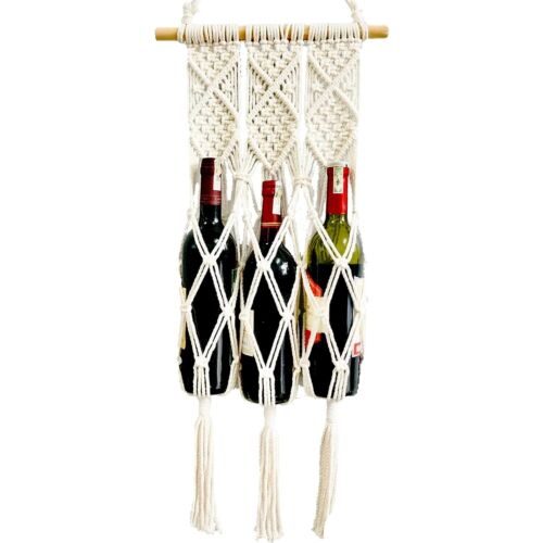 Handcrafted Cotton Macrame Water Wine Plant Bottle Holder - Picture 3 of 4