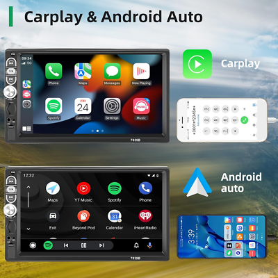 Rimoody Radio De Coche 1 DIN Inalámbrica Carplay Android Auto 9 Pulgadas Pantalla Táctil Radio Coche Con Mirror Link FM Bluetooth USB/AUX/Tipo C/DVR Controles Del Volante Cámara Trasera Micrófono