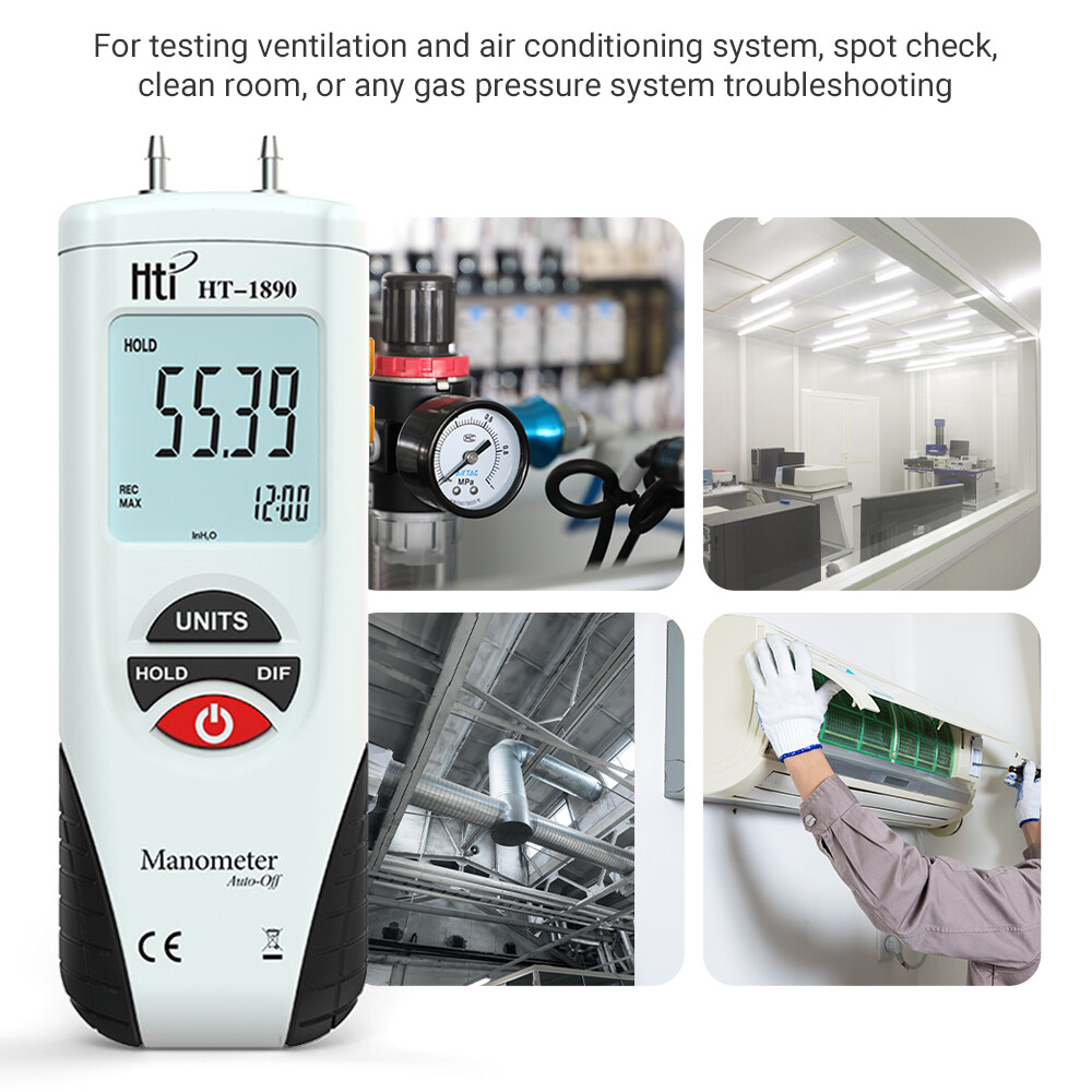 HTi Digital Manometer HT-1890 Air Gas Pressure Gauge 11 HTi Digital Manometer HT-1890 Air Gas Pressure Gauge 11