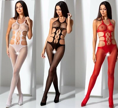 PASSION BODYSTOCKING NETZ ROT WEISS SCHWARZ clubwear gogo ouvert catsuit