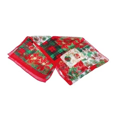 Scarf Christmas Red Green Gold White Sheer Holiday Pine Cone Poinsettia Plaid