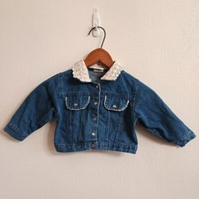 Vintage Hopscotch Pearl Snap Denim Jean Jacket Lace Collar Baby Girl 25 Mo