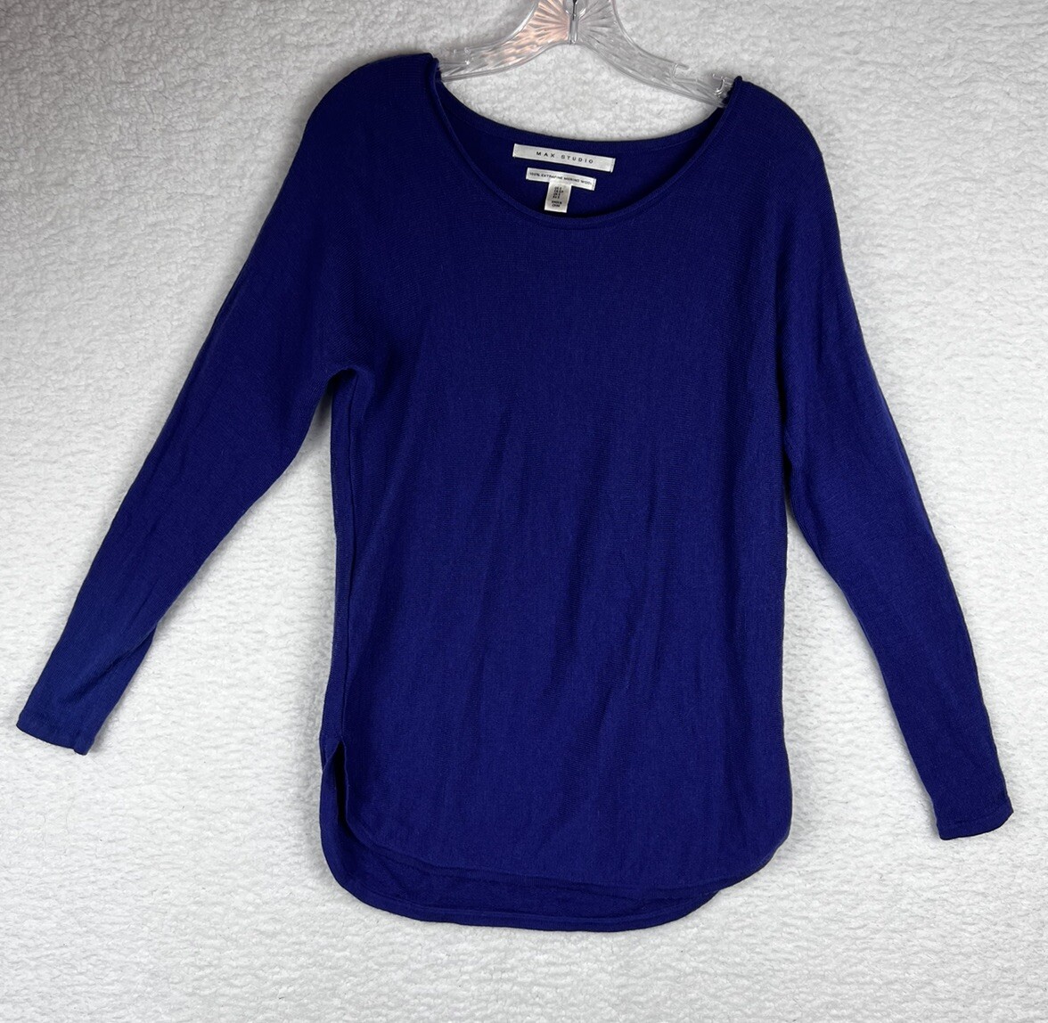 Max Studio 100% Extra Fine Merino Wool Purple Knit Sweater Top