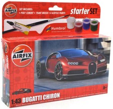 Airfix Bugatti Chiron Stater Set W/ Glue, Paints  Brushes 1:43 Model Kit A55005
