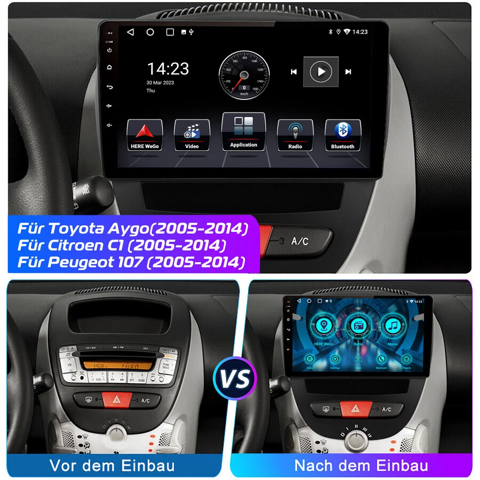 Autoradio Carplay Android 13 Auto GPS RDS Per Peugeot 107 Toyota Aygo Citroen C1 - Immagine 4 di 4