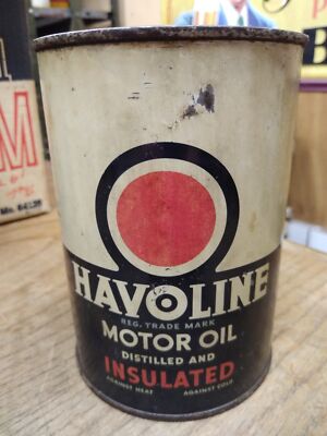 Vtg 1 Quart 1940's Havoline Motor Oil FULL Solder Seam Tin Can Indian Refinery