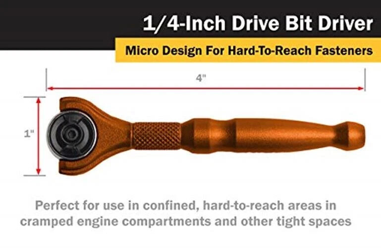 Titan 11323 90-Tooth Swivel Head Micro Bit Driver 4" Long - Orange