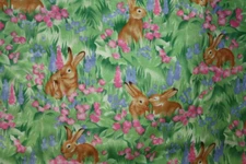 BUNNIES IN GREEN FIELDS - HILLS AND DALES FROM HOFFMAN - 100% COTTON FABRIC