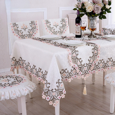 Table Cloth Table Cover Lace  Elegant Embroidered DiningFlower Peony ChairCover 