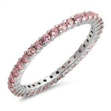 Sterling Silver Pink CZ Stackable Eternity Ring NEW Sizes 5-12 NEW