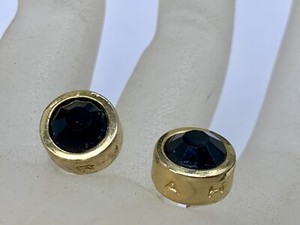 Authentic GOLD PLATED JET BLACK GLASS POST EARRINGS SIGNED TAHARI