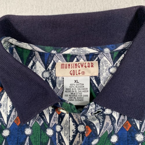 Munsingwear Polo Mens Extra Large Blue Green Geometric Cotton Golf Vintage - Picture 5 of 11