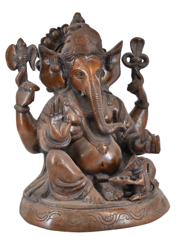 Estatua grande de latón Ganesha Whitewhale Ganesh Idol-Dios de éxito hindú decoración del hogar Foto 3 de 4