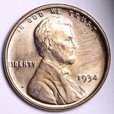 1 coin COMBINED SHIPPING 1934  lincoln uncirculated gem red from original roll 